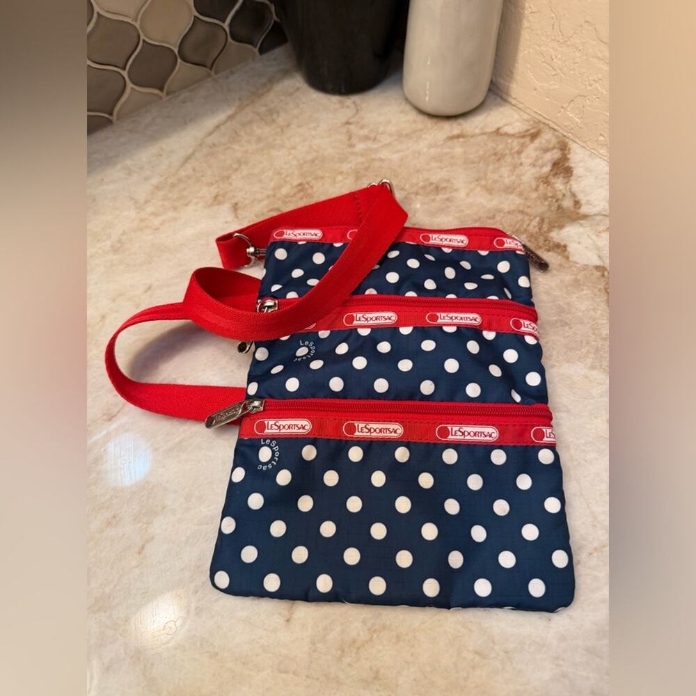 LeSportsac Navy and Red Polka Dot Bag